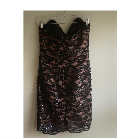 Lillie Rubin strapless Dress Black Brown lace 4 - Picture 2 of 9